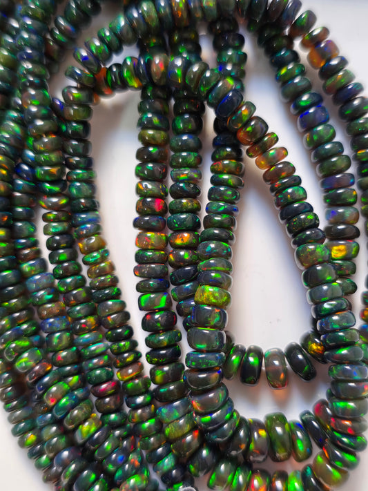 AAA TOP QUALITY BLACK ETHIOPIAN OPAL SMOOTH RONDELLE, 16 INCHES, 5 TO 7 MM APX, ETHIOPIAN OPAL BEADS, BEADS, GEMSTONE BEADS, NATURAL STONES
