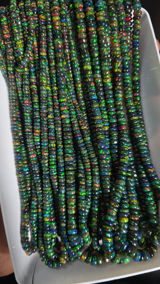 AAA black ethiopian opal smooth rondelle, 16", 3.5 TO 5 mm apx, jewellery making, opal beads, gemstone beads, black opal