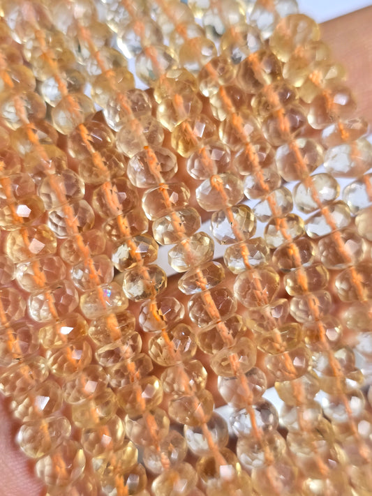 GORGEOUS CITRINE FACETED RONDELLE. 8 INCHES, 6MM APROXX, CITRINE BEADS, GEMSTONE BEADS, GEMSTONES , CITRINES