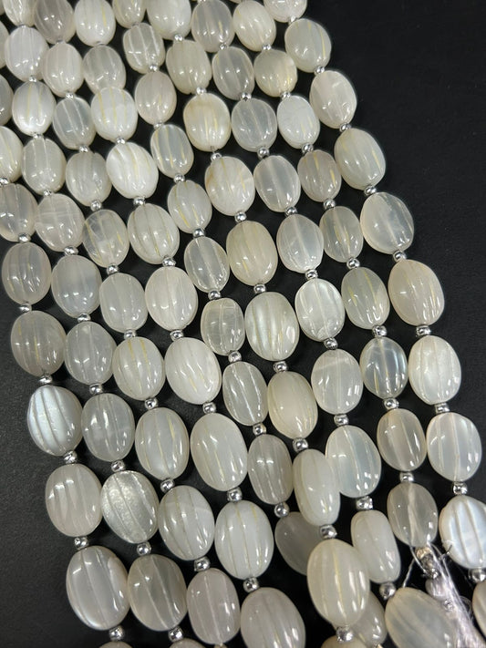 12 Pieces White Moonstone Carved ovals Beads Natural Gemstone | 13by9 MM | Moonstone for Jewelry Making