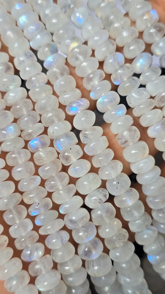 AAA QUALITY RAINBOW MOONSTONE SMOOTH RONDELLE, 7TO10MM APROXX, 16", GEMSTONE BEADS, MOONSTONE BEADS