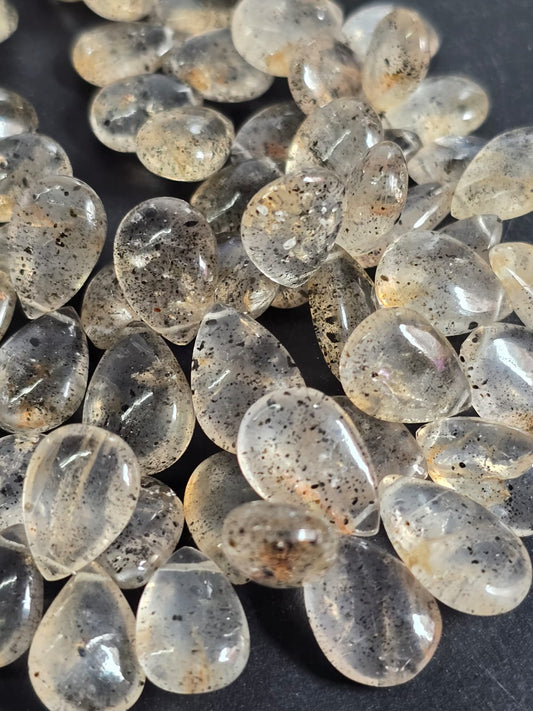 AAA quality dotted rutile quartz pear beads, 10*8 to 14*10mm, 6", jewellery making beads, gemstone beads, natural stones