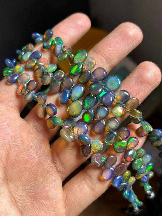 Bi color natural Ethiopian opal smooth pear, opal pear shape, Natural opal bead