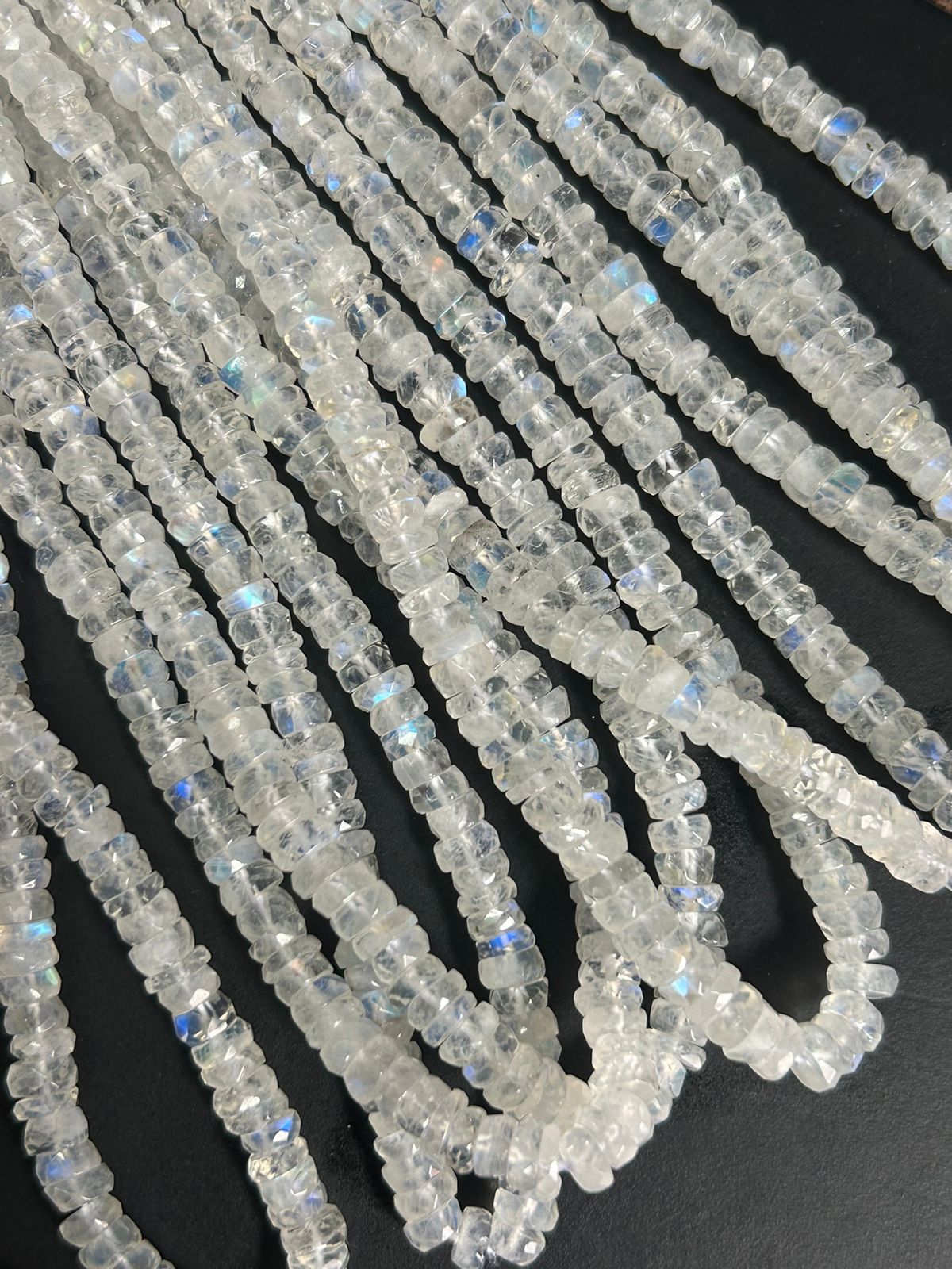 gorgeous rainbow moonstone faceted tyre beads. hand faceted, 5-6mm apx, jewellery making supplies