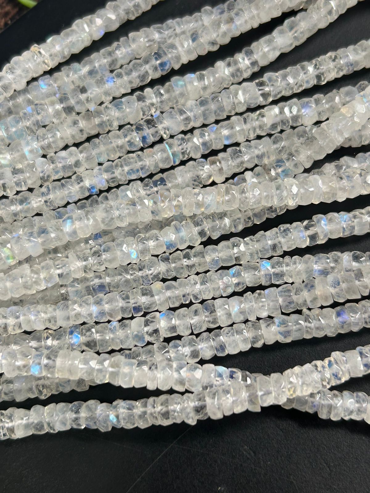 gorgeous rainbow moonstone faceted tyre beads. hand faceted, 5-6mm apx, jewellery making supplies