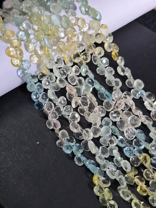 Natural Multi Aquamarine Faceted Heart Shape Beads Beads Multi Aquamarine Beads Aquamarine Heart Shape Bead Multi Aquamarine Side cut